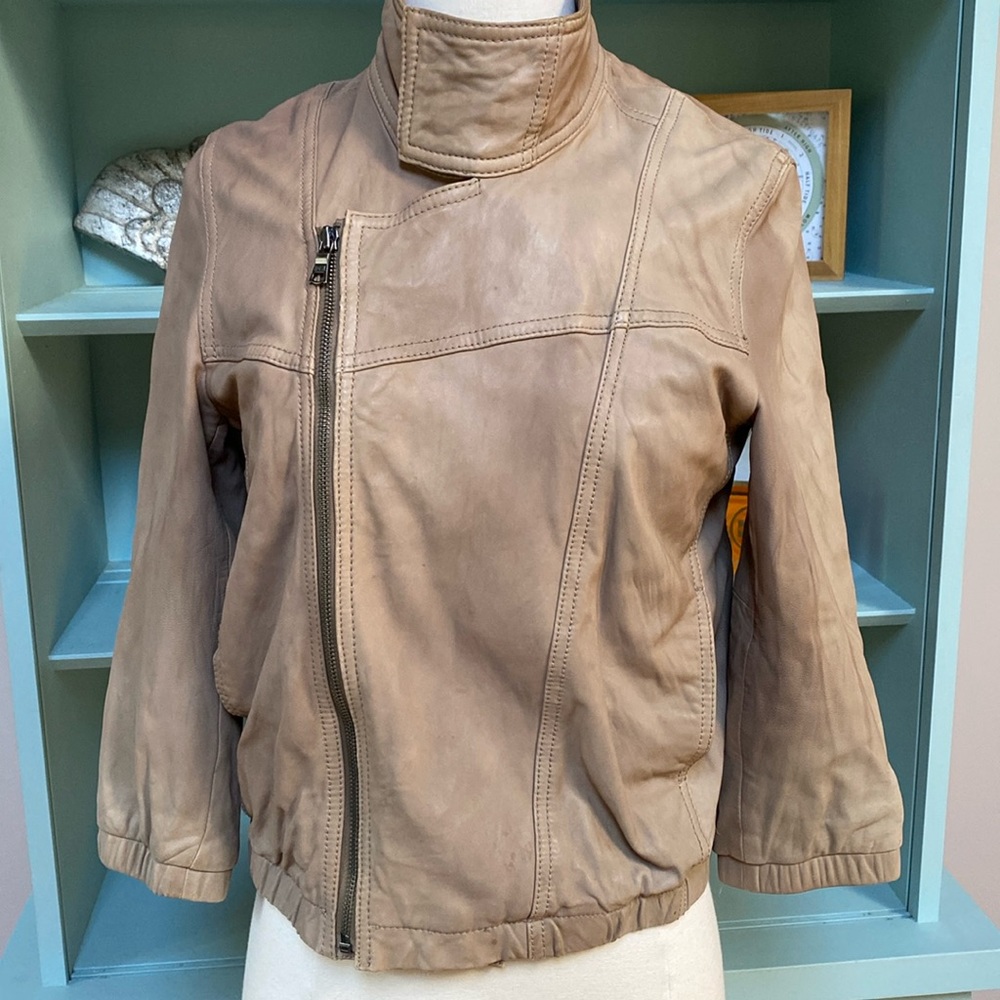 EVER Lambskin Soft Leather Asymmetrical Zippered Jacket